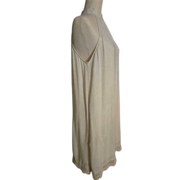 Maven West Halter Mini Dress Pockets Crochet Lace Trim Oatmeal Cream Small NWT - Picture 4 of 14